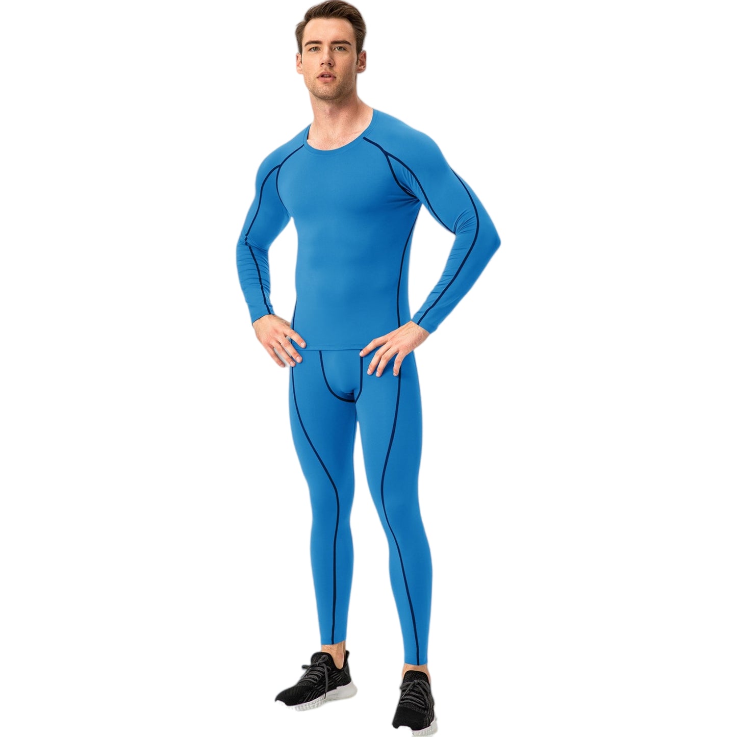 Anna-Kaci Active Men's Long Sleeve Compression Training Shirt with Crew Neck and Contrast Stitching Detail