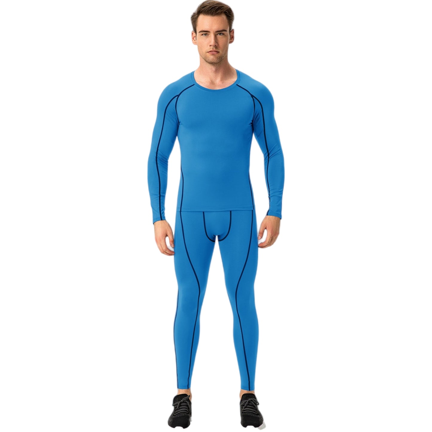 Anna-Kaci Active Men's Long Sleeve Compression Training Shirt with Crew Neck and Contrast Stitching Detail