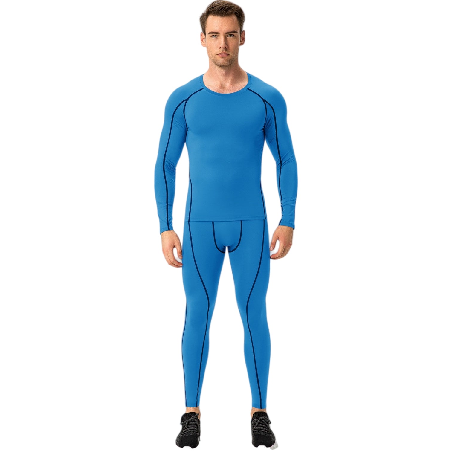 Anna-Kaci Active Men's Long Sleeve Compression Training Shirt with Crew Neck and Contrast Stitching Detail