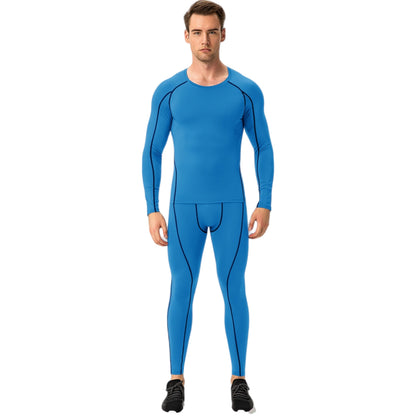 Anna-Kaci Active Men's Long Sleeve Compression Training Shirt with Crew Neck and Contrast Stitching Detail