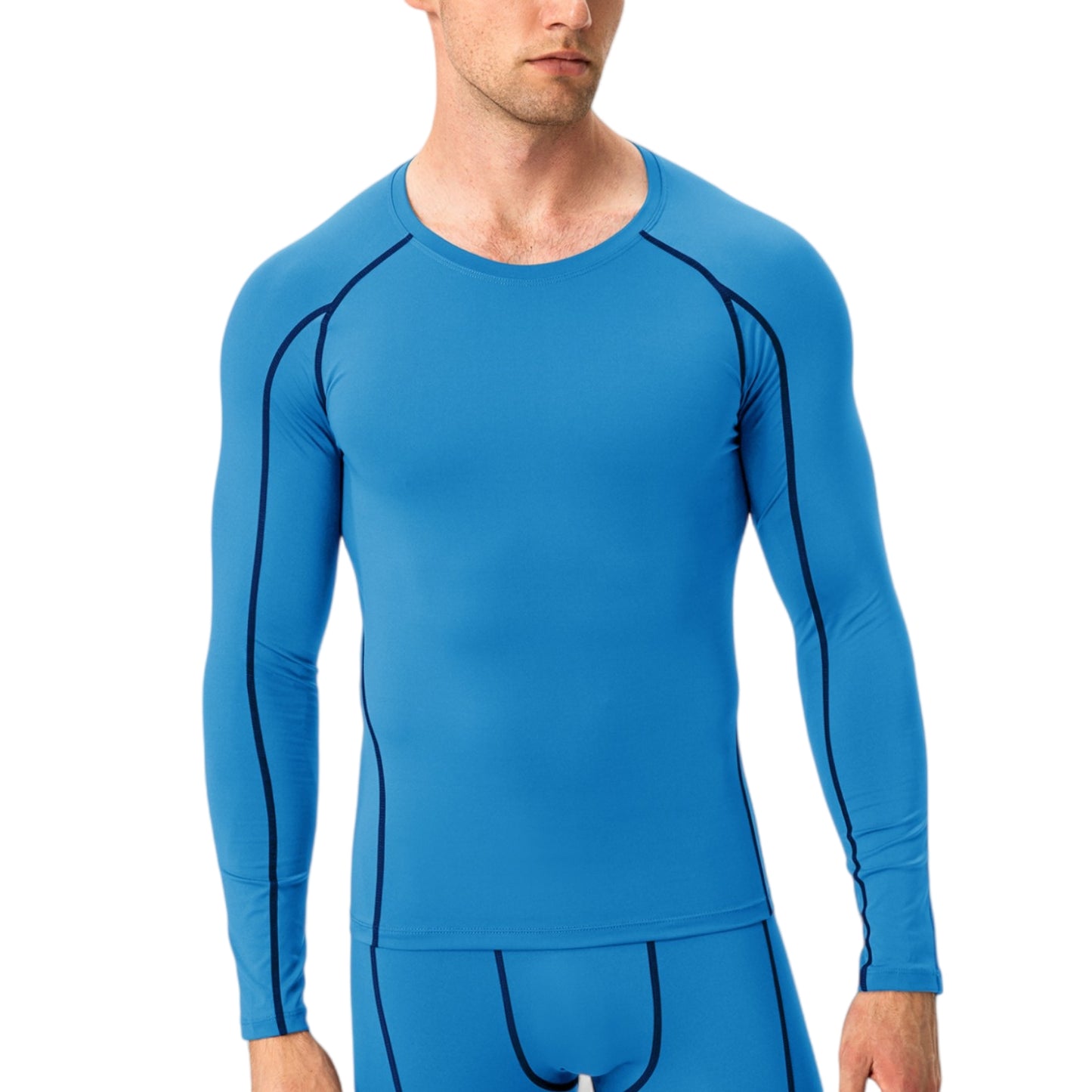Anna-Kaci Active Men's Long Sleeve Compression Training Shirt with Crew Neck and Contrast Stitching Detail