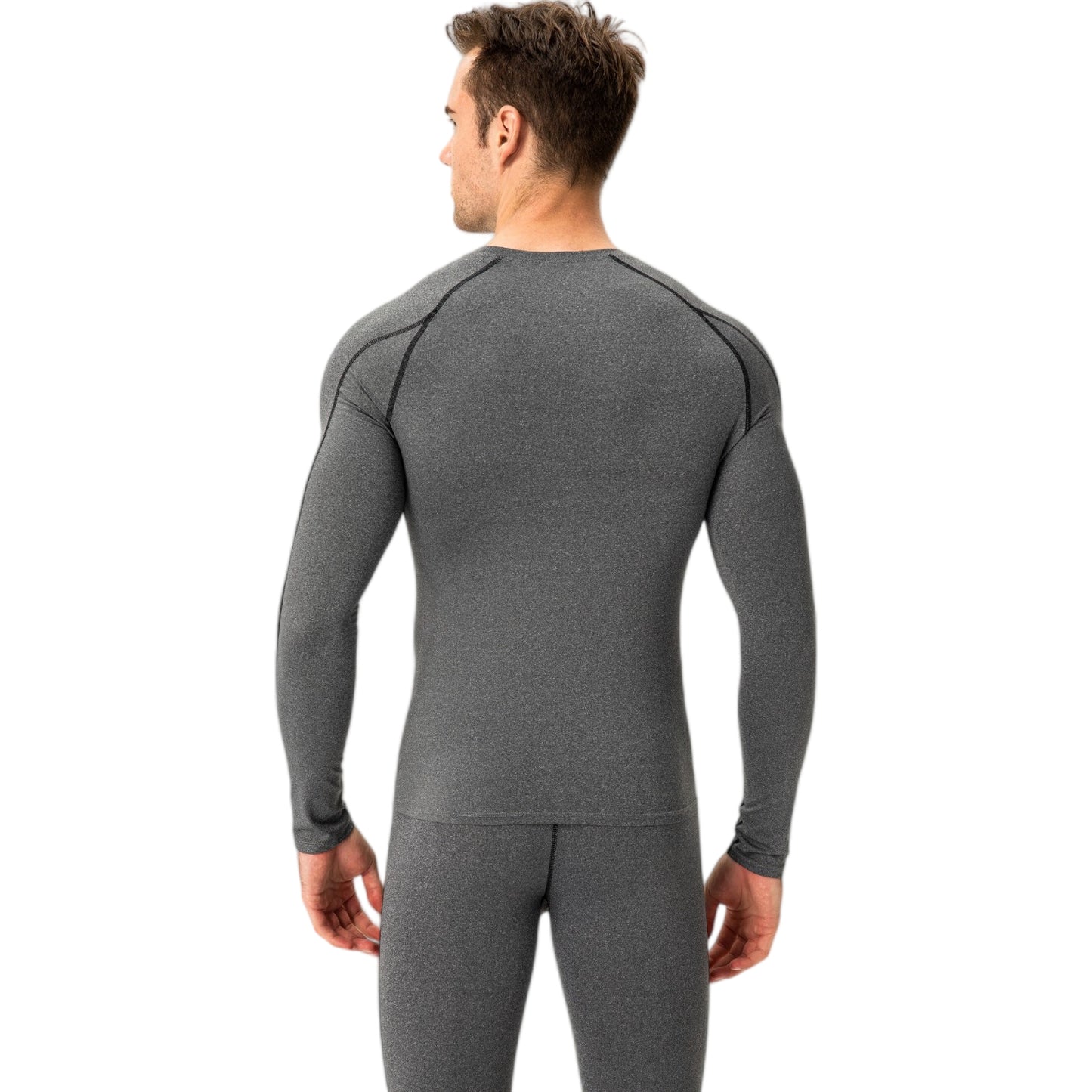Anna-Kaci Active Men's Long Sleeve Compression Training Shirt with Crew Neck and Contrast Stitching Detail