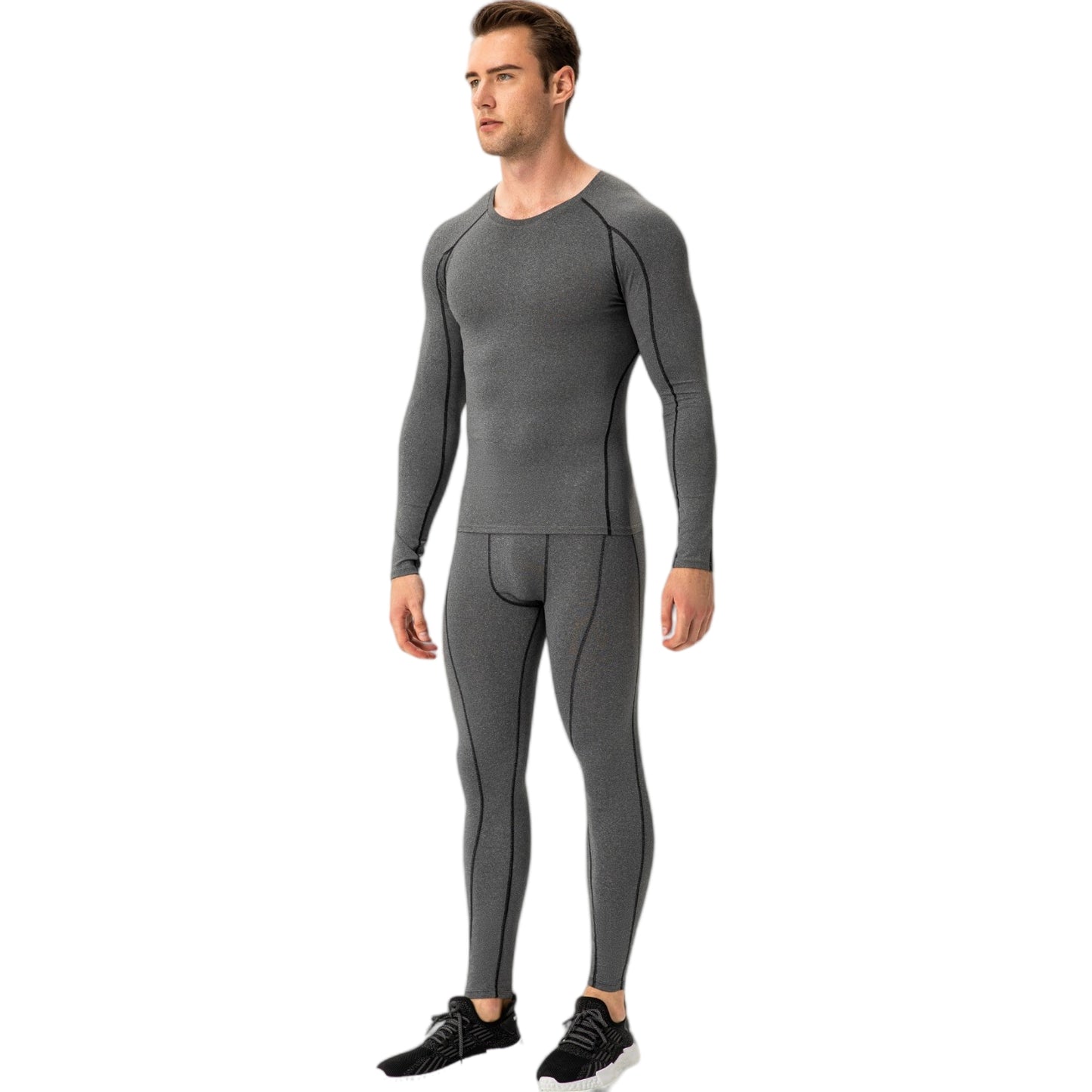 Anna-Kaci Active Men's Long Sleeve Compression Training Shirt with Crew Neck and Contrast Stitching Detail