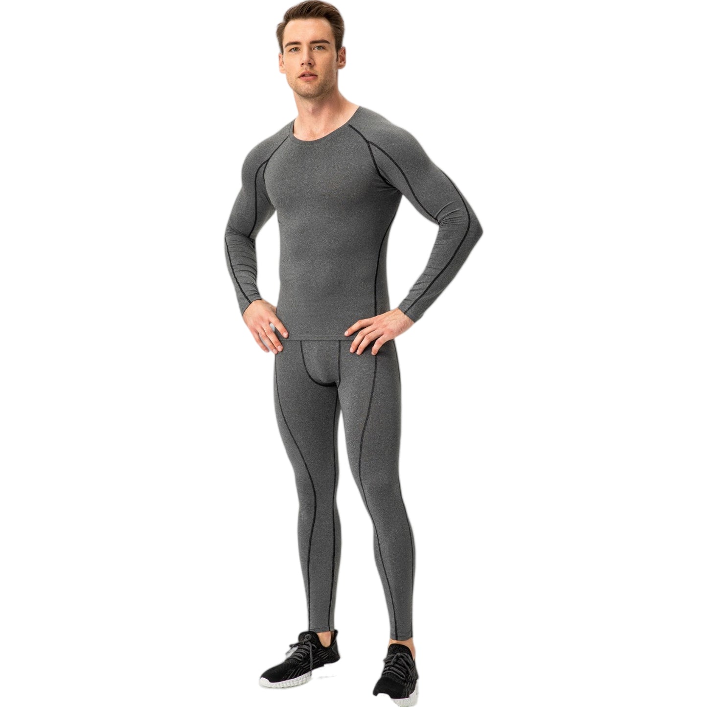 Anna-Kaci Active Men's Long Sleeve Compression Training Shirt with Crew Neck and Contrast Stitching Detail