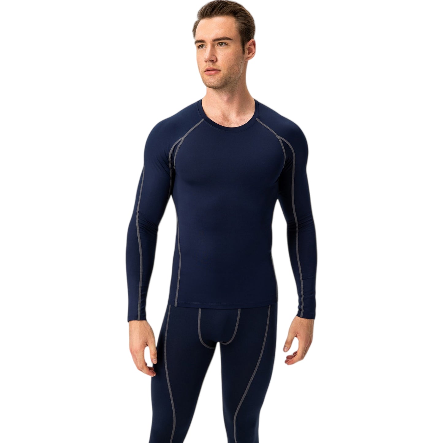 Anna-Kaci Active Men's Long Sleeve Compression Training Shirt with Crew Neck and Contrast Stitching Detail
