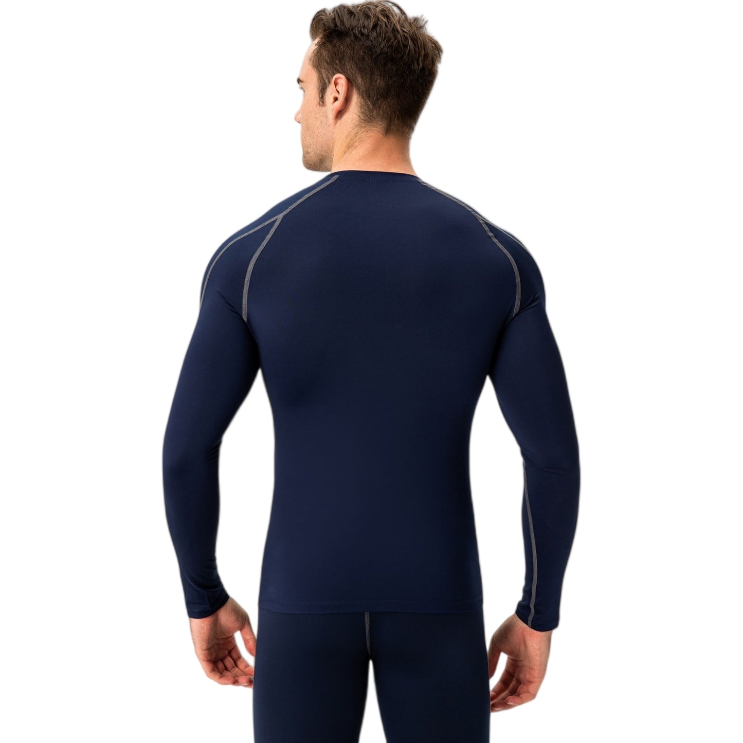 Anna-Kaci Active Men's Long Sleeve Compression Training Shirt with Crew Neck and Contrast Stitching Detail