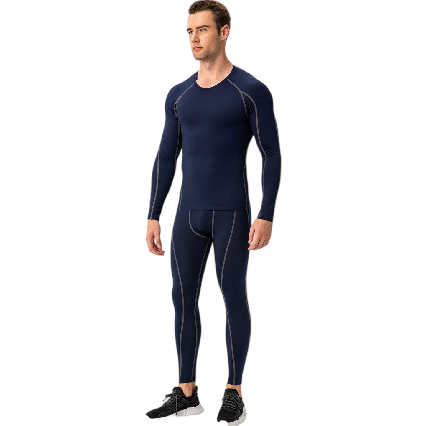 Anna-Kaci Active Men's Long Sleeve Compression Training Shirt with Crew Neck and Contrast Stitching Detail