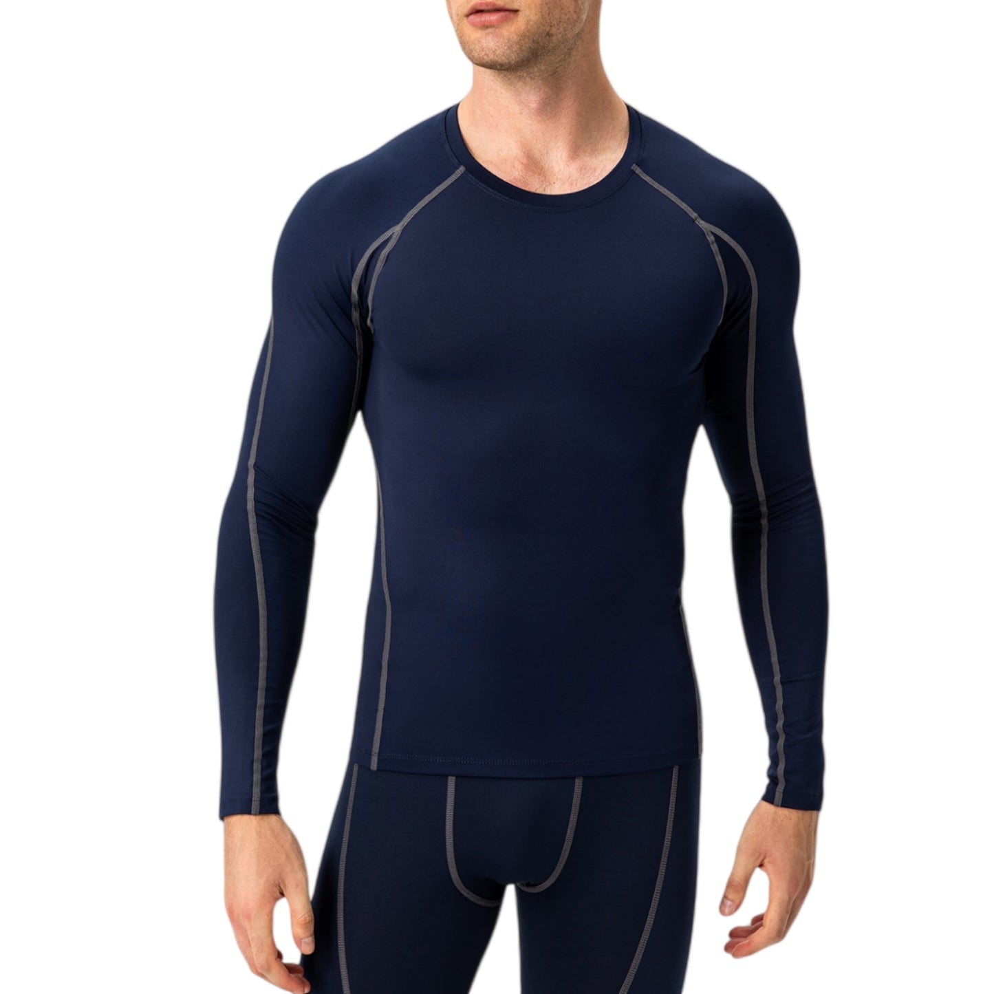 Anna-Kaci Active Men's Long Sleeve Compression Training Shirt with Crew Neck and Contrast Stitching Detail