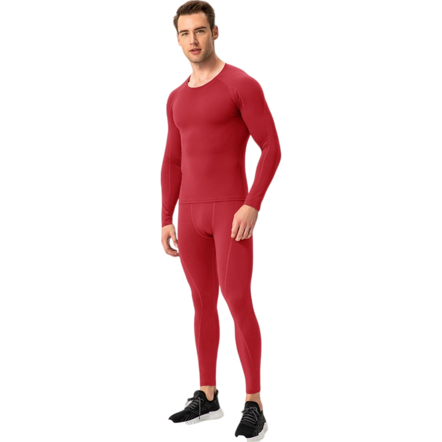 Anna-Kaci Active Men's Long Sleeve Compression Training Shirt with Crew Neck and Contrast Stitching Detail