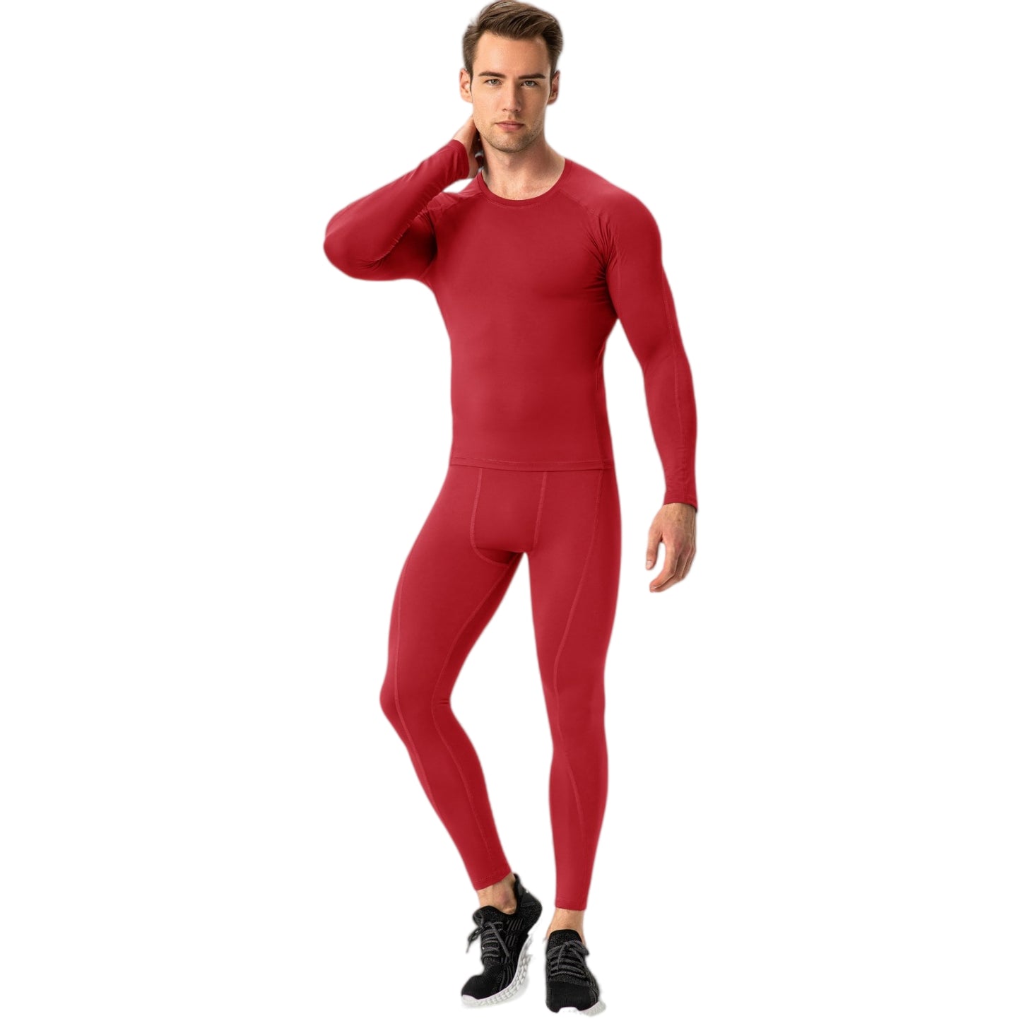 Anna-Kaci Active Men's Long Sleeve Compression Training Shirt with Crew Neck and Contrast Stitching Detail