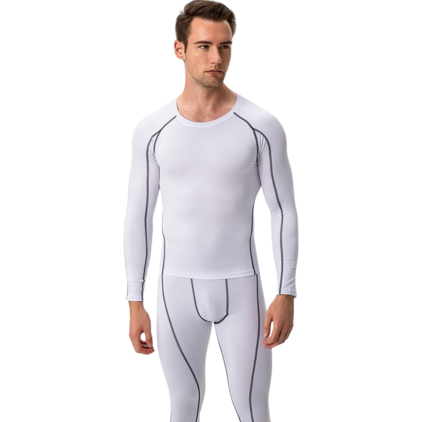 Anna-Kaci Active Men's Long Sleeve Compression Training Shirt with Crew Neck and Contrast Stitching Detail