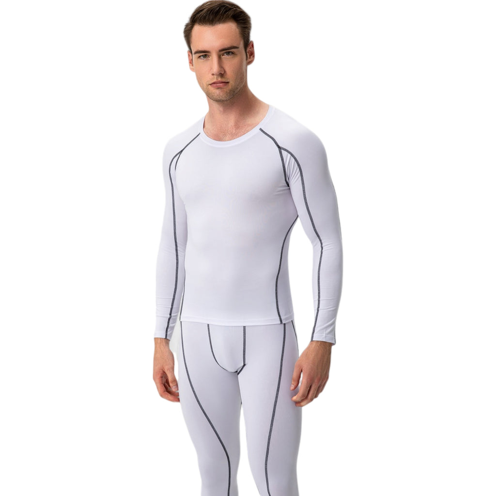 Anna-Kaci Active Men's Long Sleeve Compression Training Shirt with Crew Neck and Contrast Stitching Detail