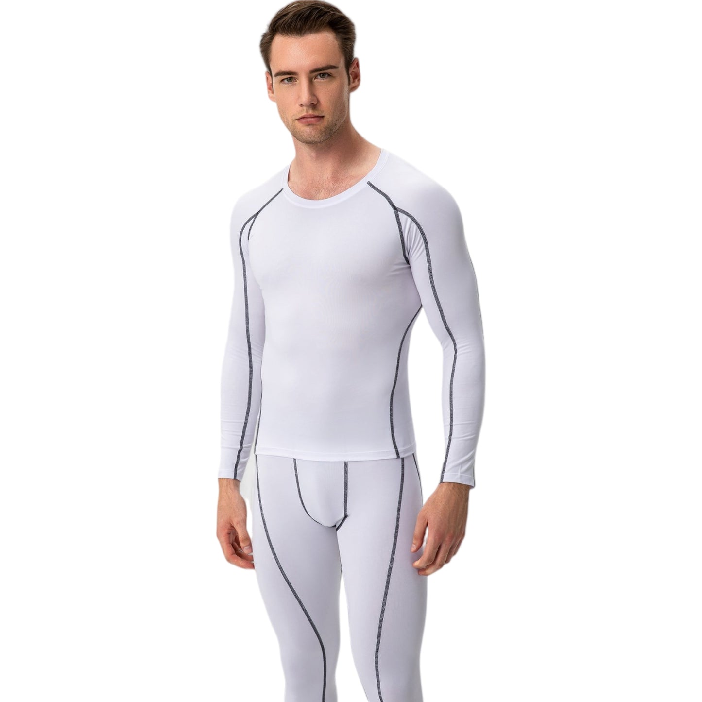 Anna-Kaci Active Men's Long Sleeve Compression Training Shirt with Crew Neck and Contrast Stitching Detail
