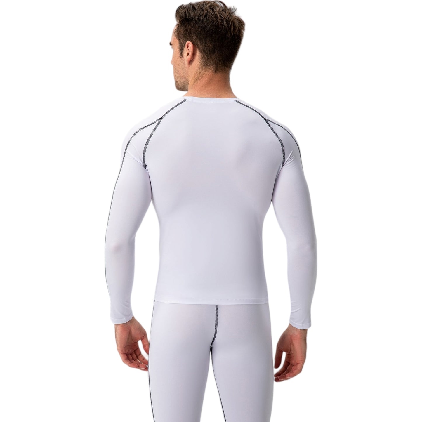 Anna-Kaci Active Men's Long Sleeve Compression Training Shirt with Crew Neck and Contrast Stitching Detail