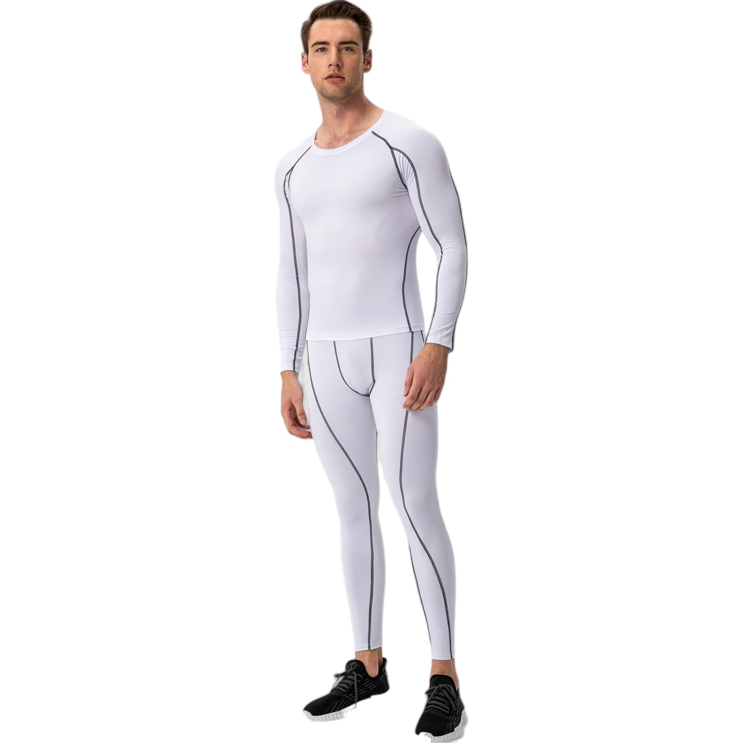 Anna-Kaci Active Men's Long Sleeve Compression Training Shirt with Crew Neck and Contrast Stitching Detail