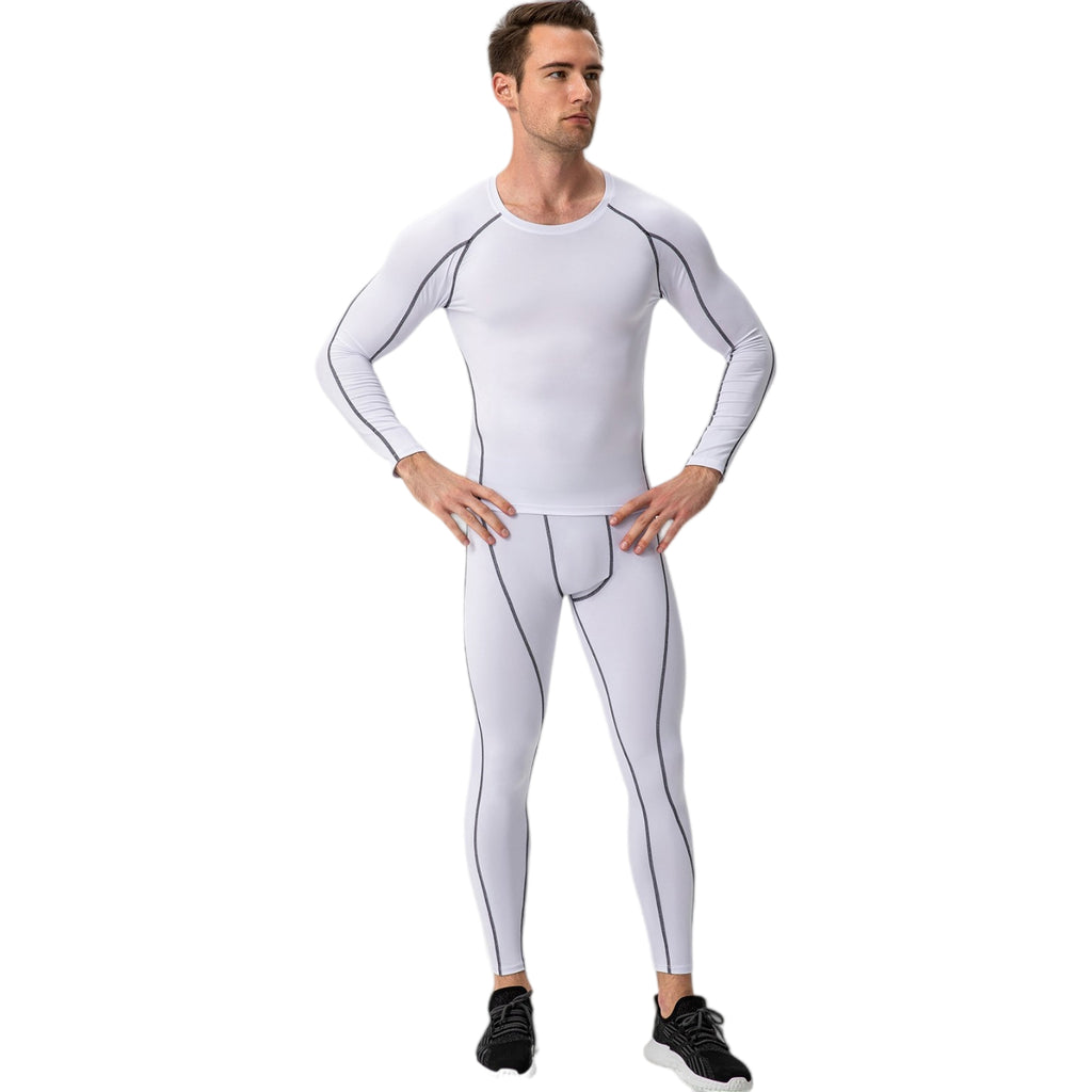 Anna-Kaci Active Men's Long Sleeve Compression Training Shirt with Crew Neck and Contrast Stitching Detail