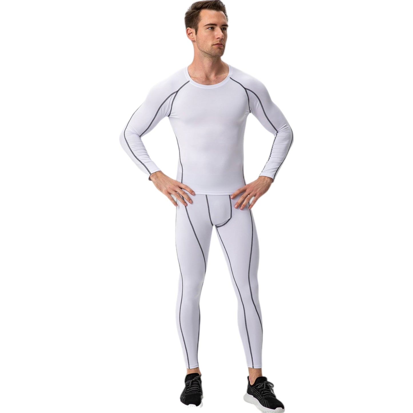 Anna-Kaci Active Men's Long Sleeve Compression Training Shirt with Crew Neck and Contrast Stitching Detail