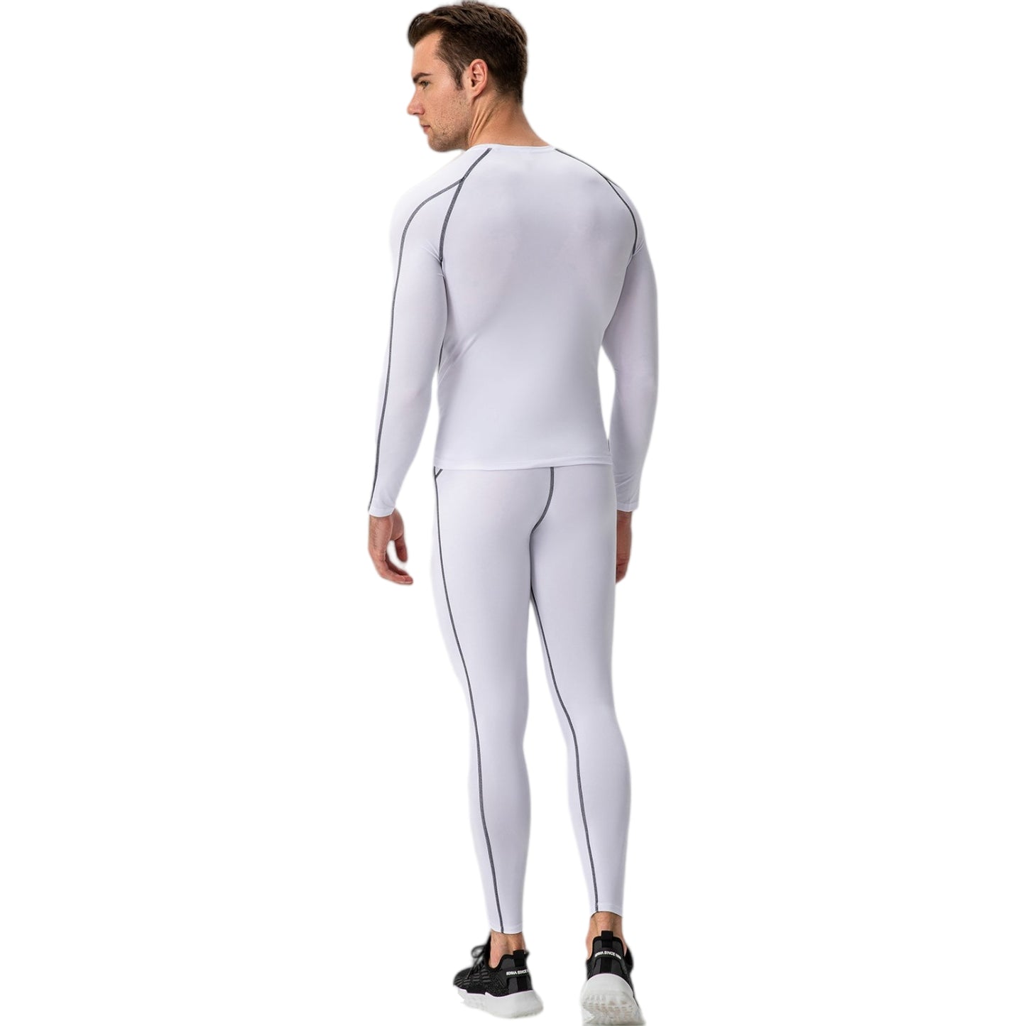 Anna-Kaci Active Men's Long Sleeve Compression Training Shirt with Crew Neck and Contrast Stitching Detail