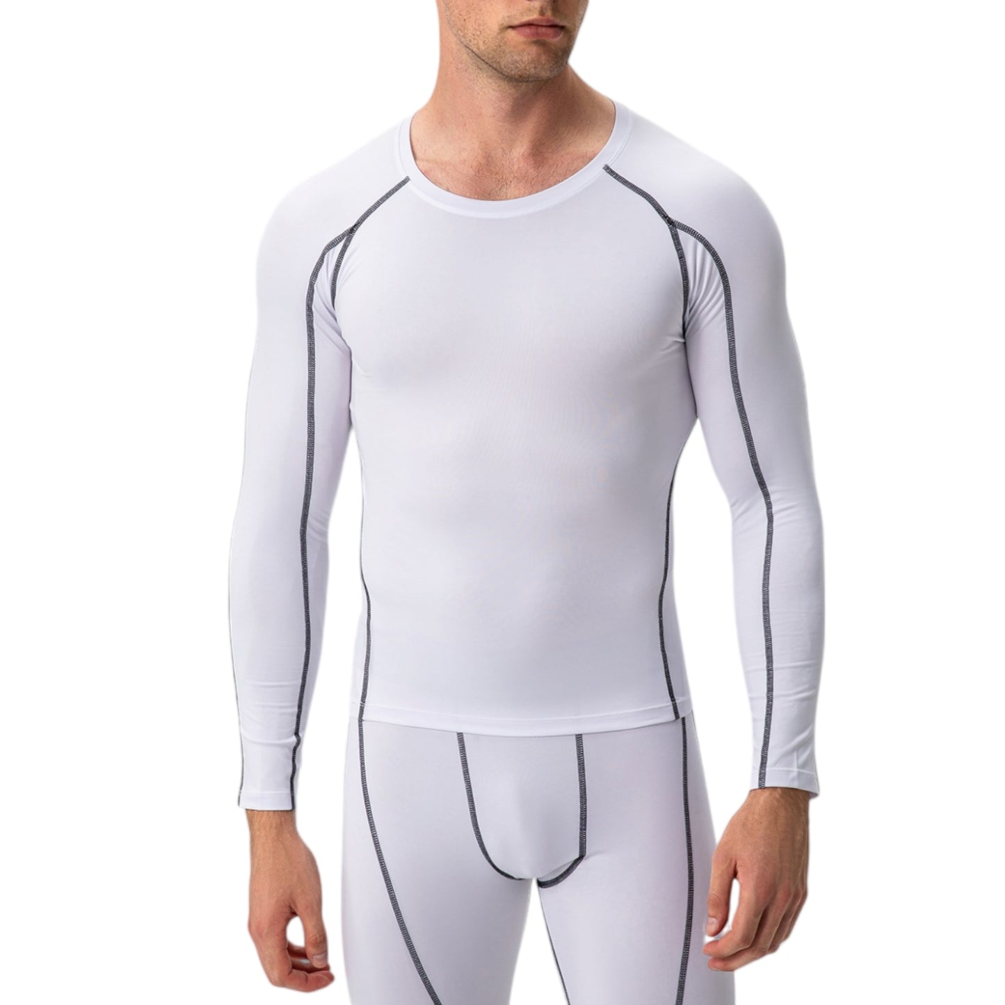 Anna-Kaci Active Men's Long Sleeve Compression Training Shirt with Crew Neck and Contrast Stitching Detail