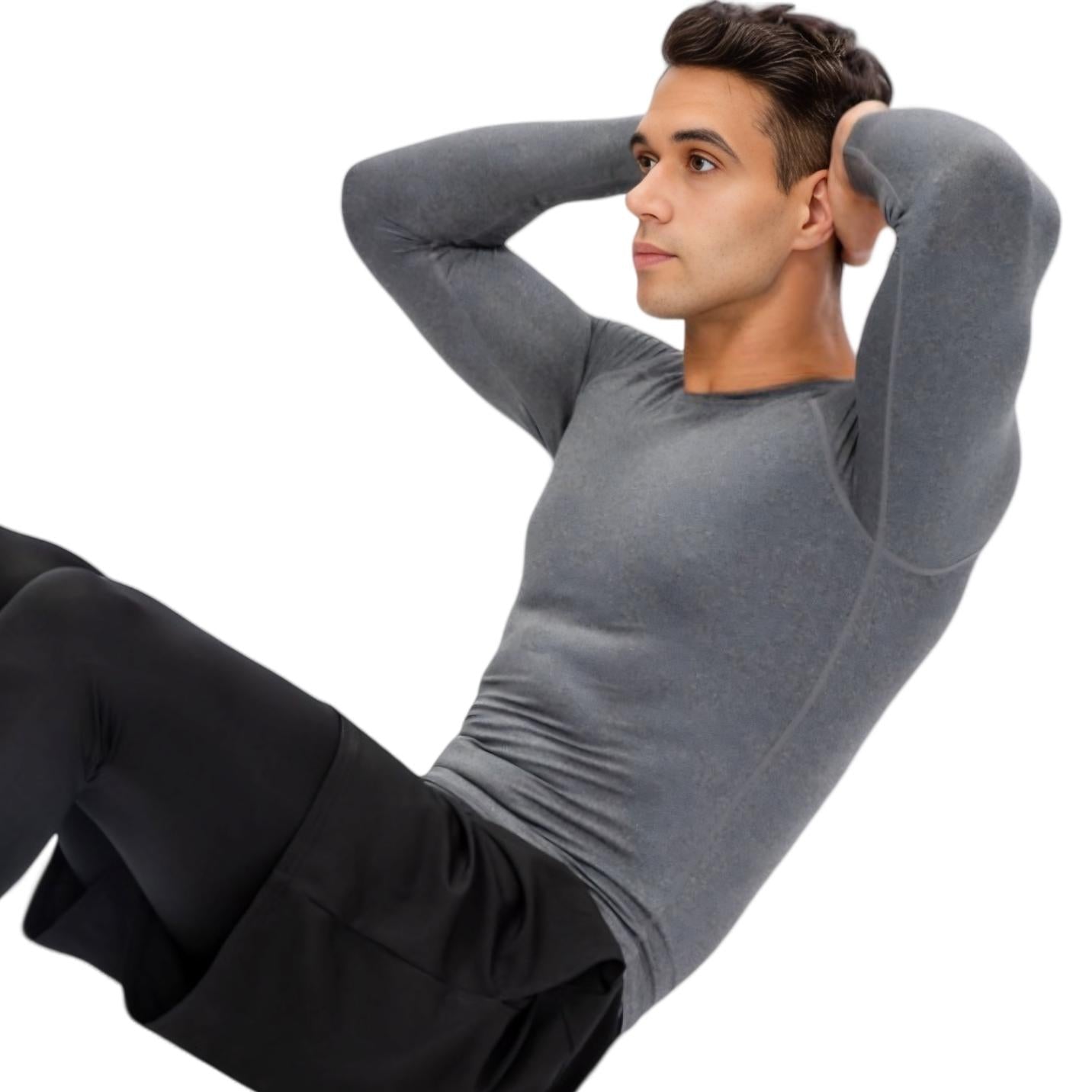 Anna-Kaci Active Men's Long Sleeve Compression Shirt with Crew Neck and Moisture-Wicking Stretch Fabric