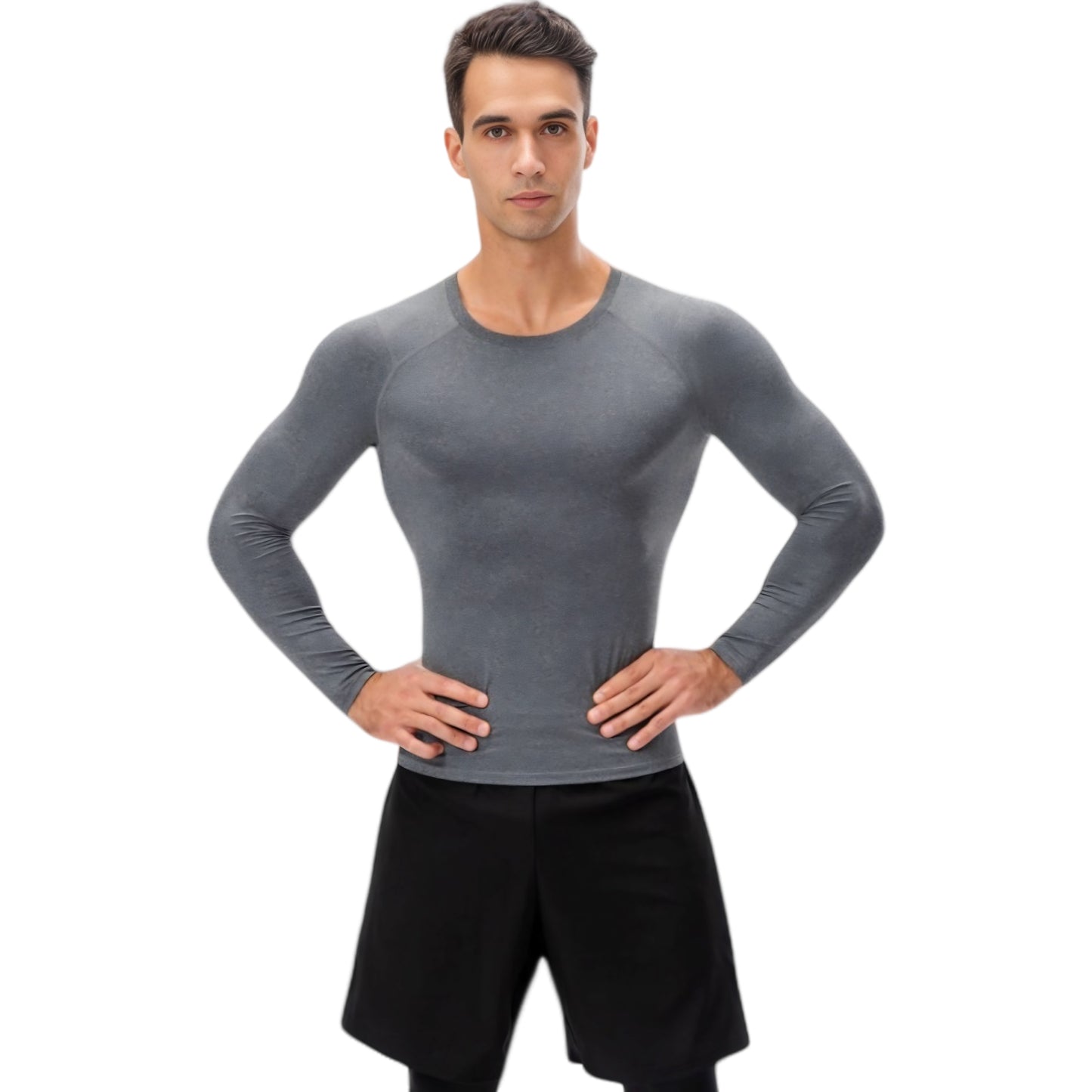 Anna-Kaci Active Men's Long Sleeve Compression Shirt with Crew Neck and Moisture-Wicking Stretch Fabric