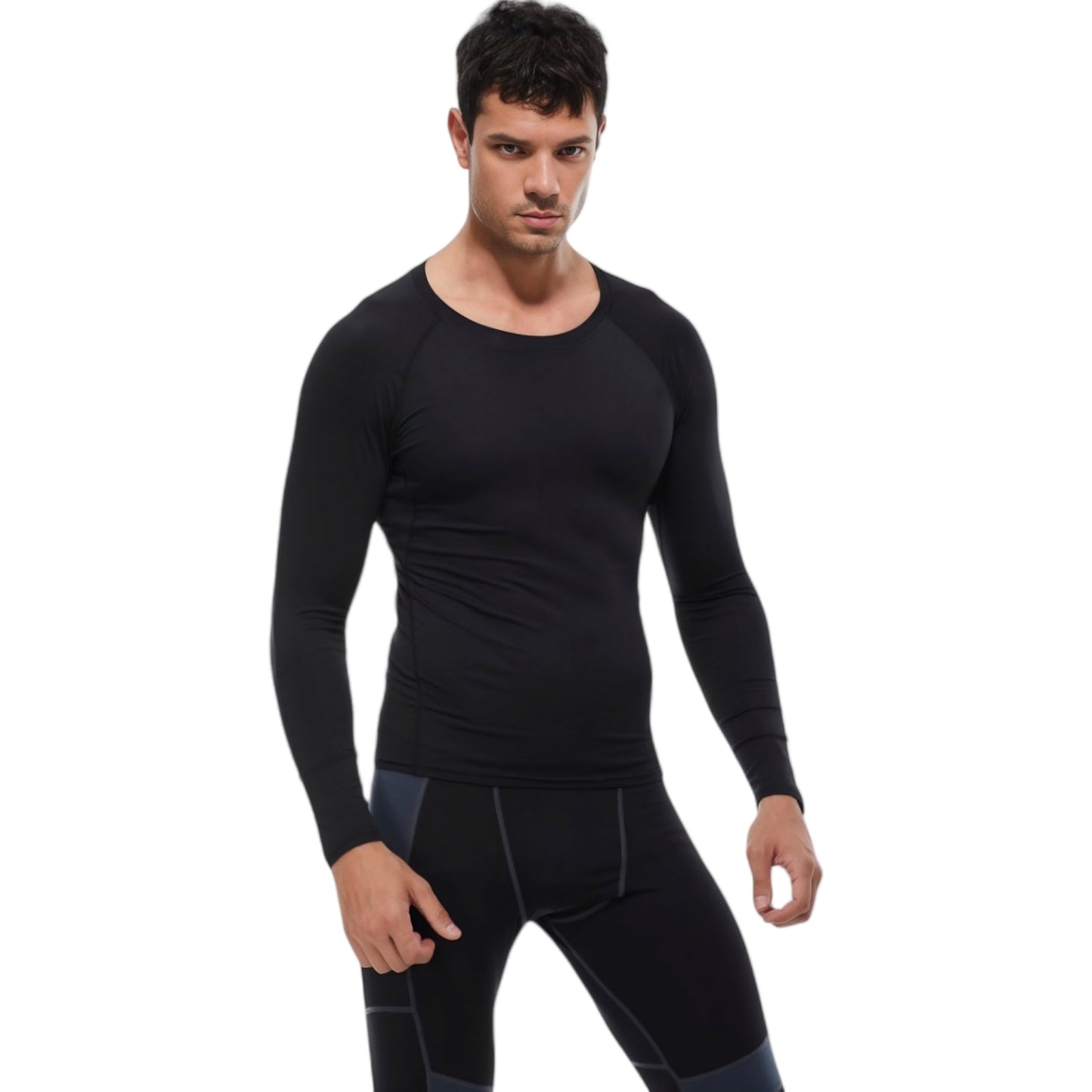 Anna-Kaci Active Men's Long Sleeve Athletic Compression Shirt with Crew Neckline and Stretch Fit Performance Fabric