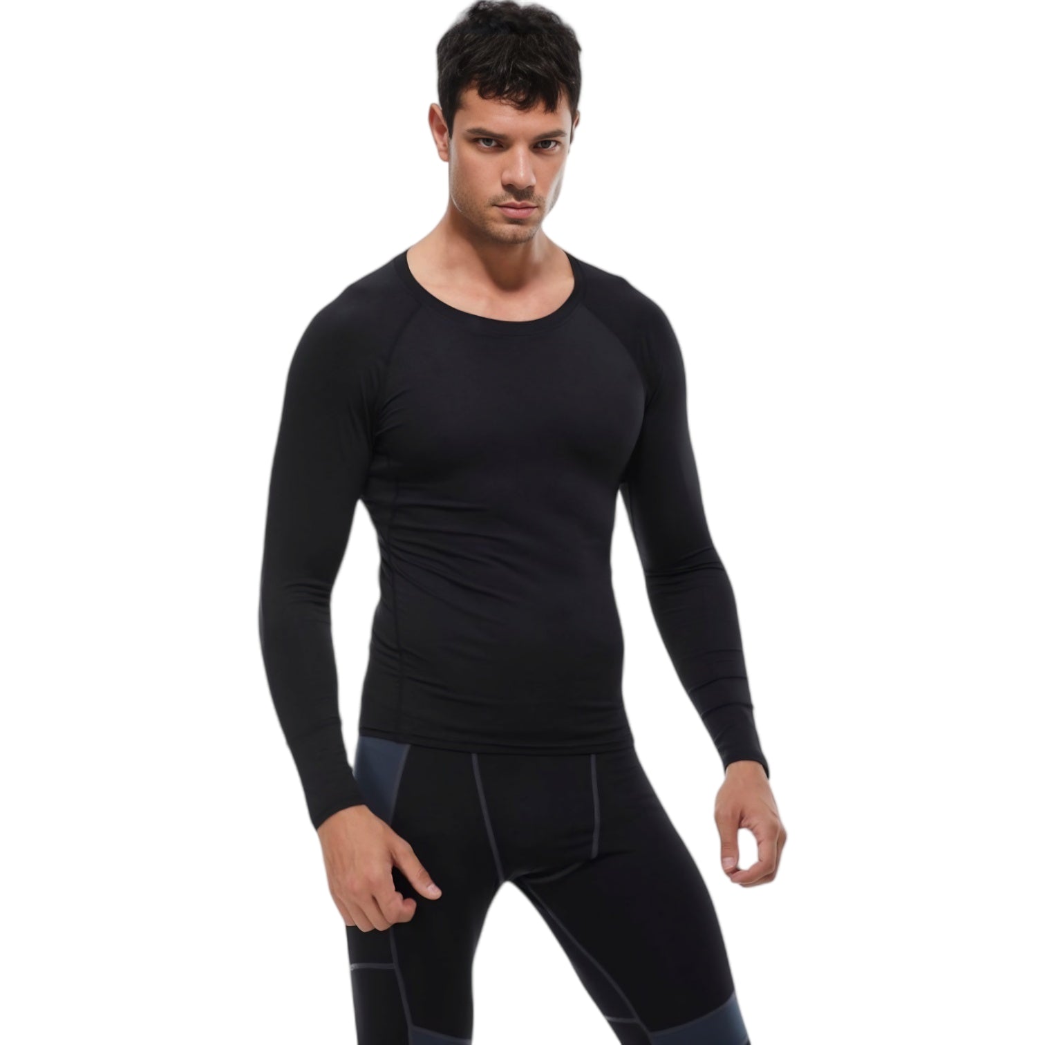 Anna-Kaci Active Men's Long Sleeve Athletic Compression Shirt with Crew Neckline and Stretch Fit Performance Fabric
