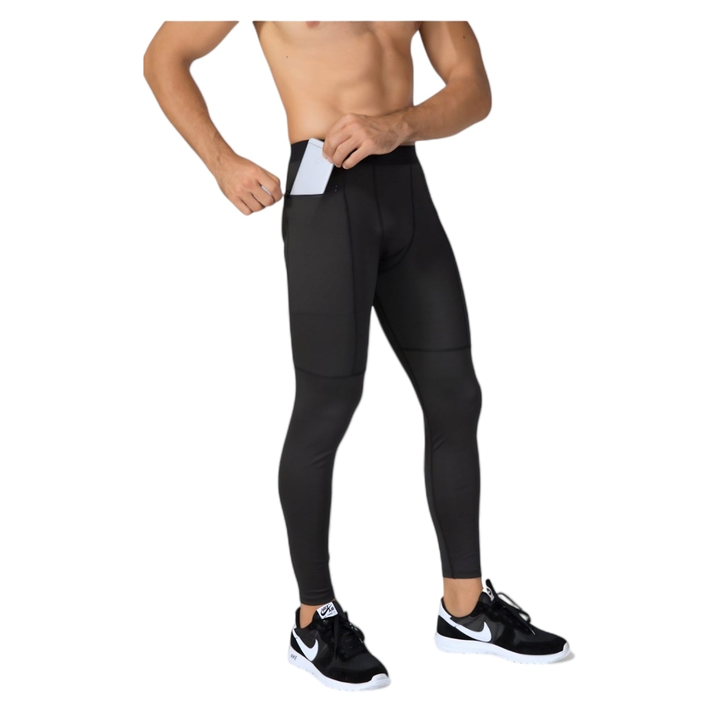 Anna-Kaci Active Men's Full Length Active Compression Leggings with Supportive Panel Stitching and Wide Waistband