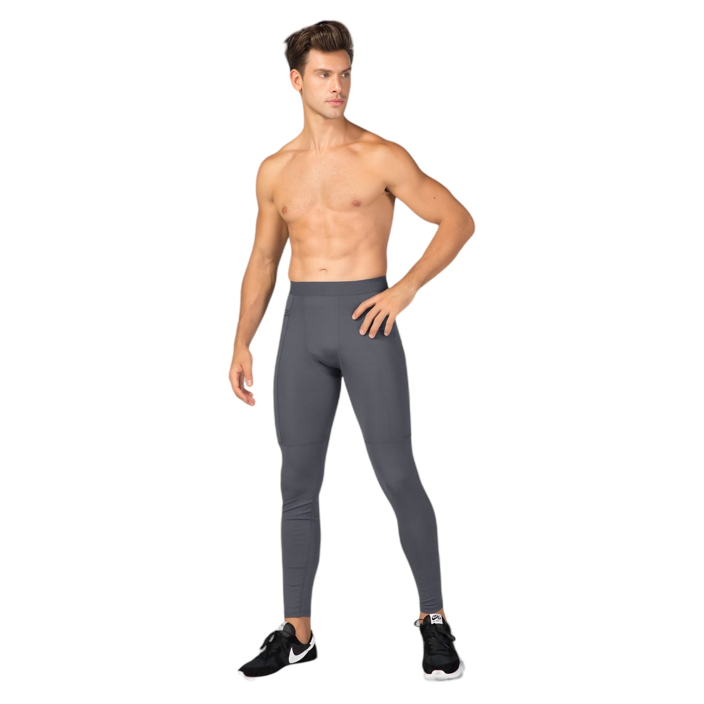 Anna-Kaci Active Men's Full Length Active Compression Leggings with Supportive Panel Stitching and Wide Waistband