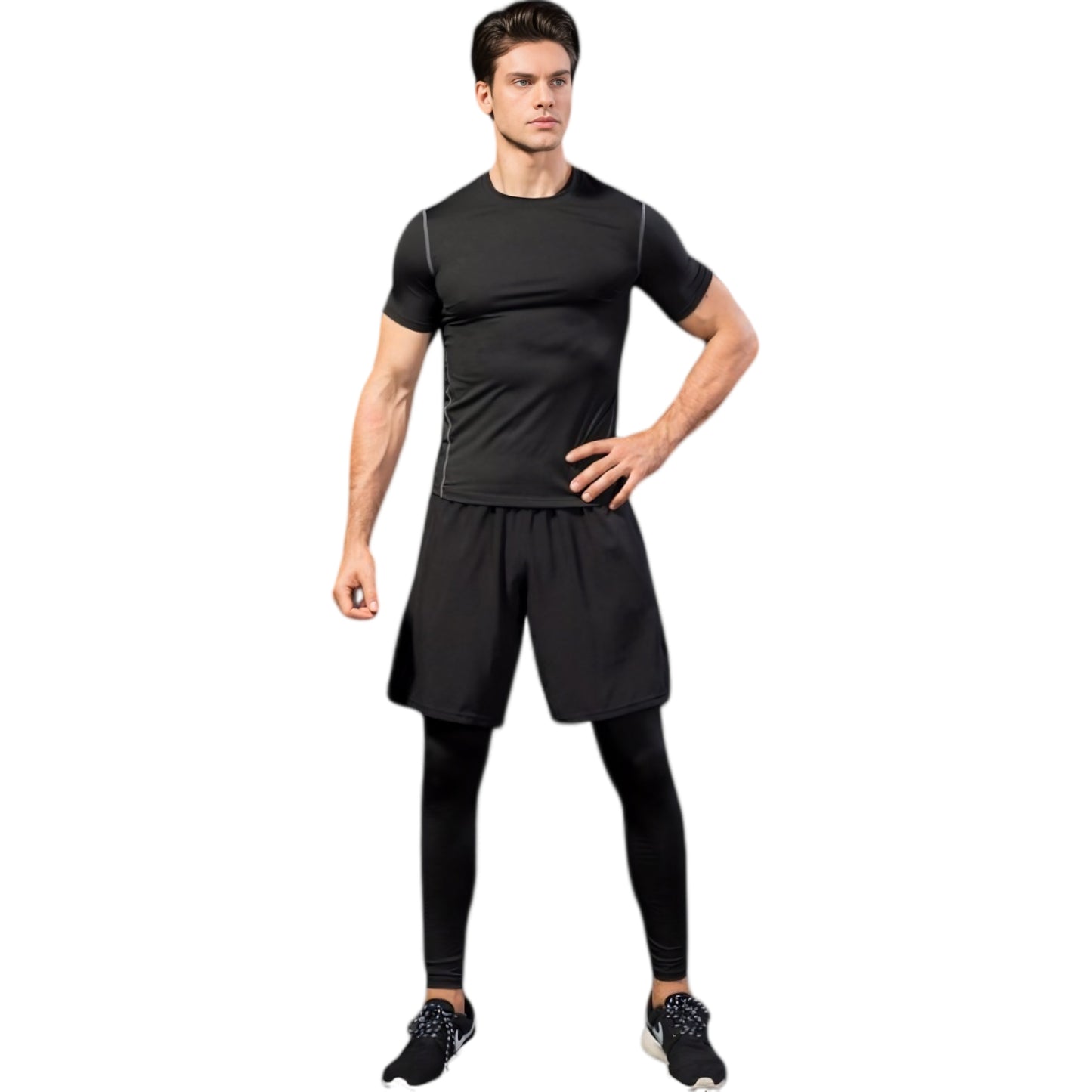 Anna-Kaci Active Men's 2-in-1 Athletic Training Shorts with Built-In Compression Leggings and Elastic Waistband