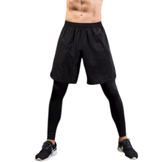 Anna-Kaci Active Men's 2-in-1 Athletic Training Shorts with Built-In Compression Leggings and Elastic Waistband