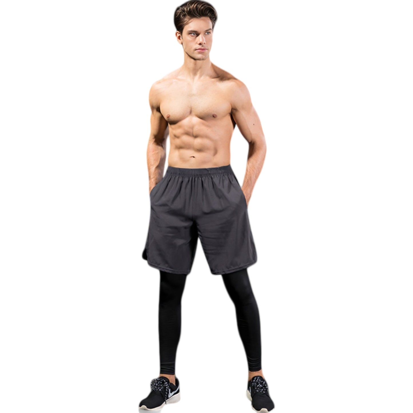 Anna-Kaci Active Men's 2-in-1 Athletic Training Shorts with Built-In Compression Leggings and Elastic Waistband