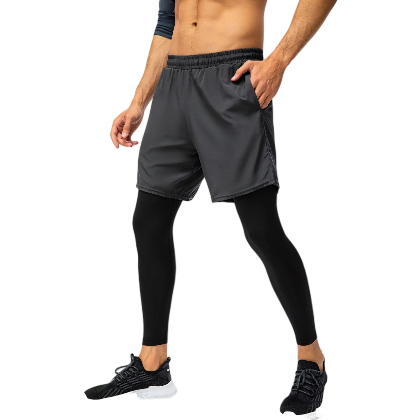Anna-Kaci Active Men's 2-in-1 Athletic Training Shorts with Built-In Compression Leggings and Elastic Waistband