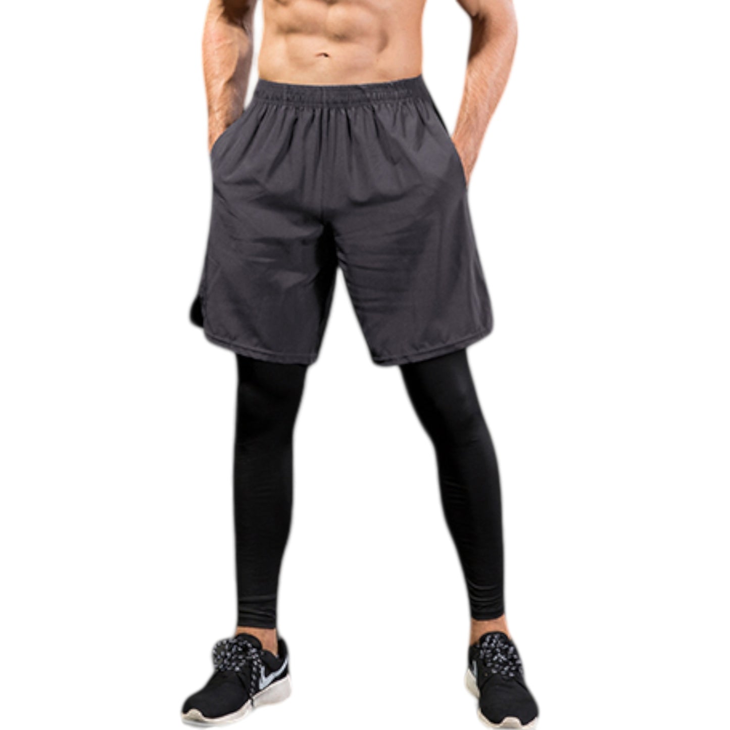 Anna-Kaci Active Men's 2-in-1 Athletic Training Shorts with Built-In Compression Leggings and Elastic Waistband