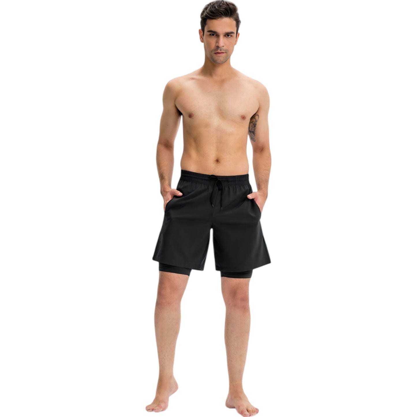 Anna-Kaci Active Men's Athletic Training Shorts with Inner Compression Layer Side Pockets and Adjustable Drawstring Waist