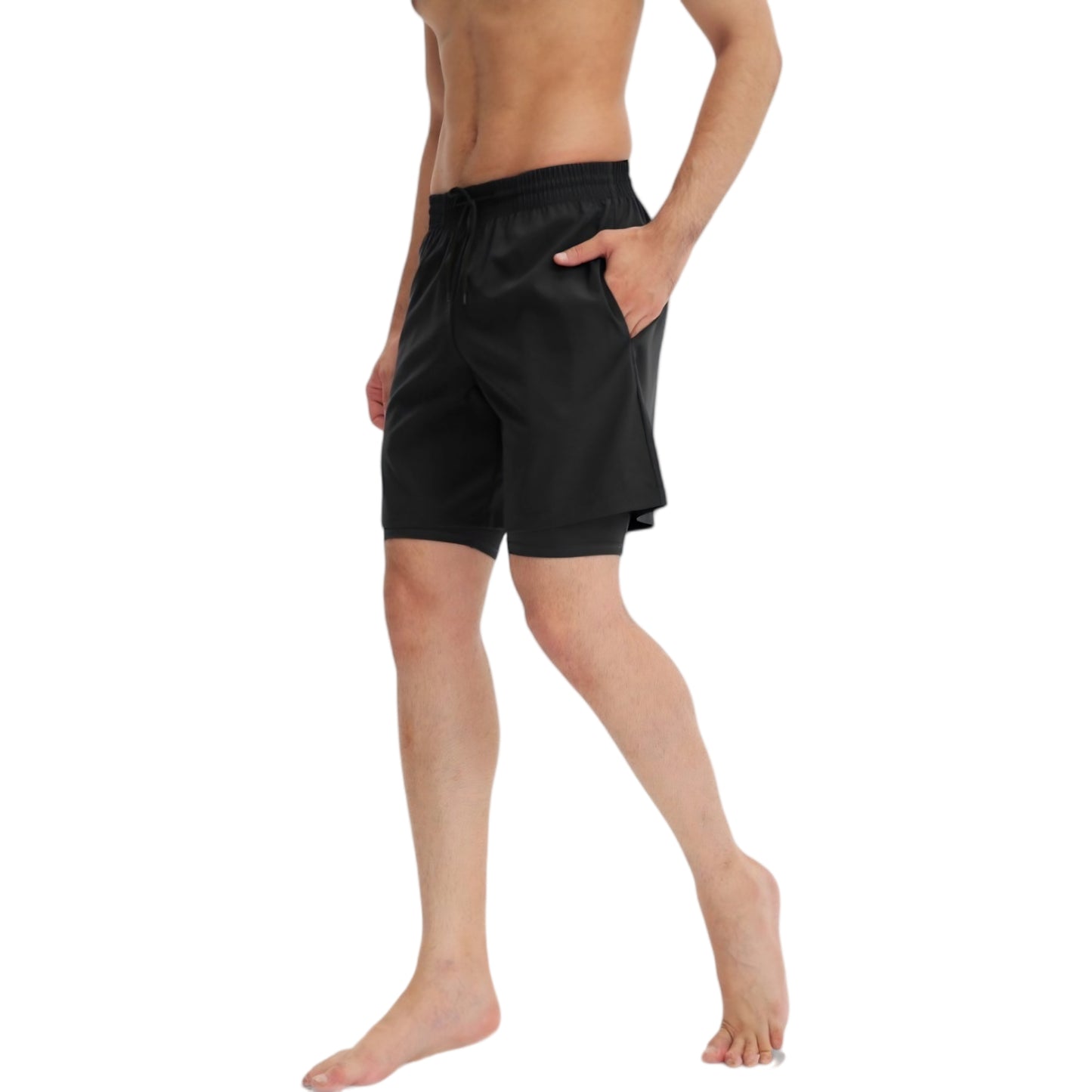 Anna-Kaci Active Men's Athletic Training Shorts with Inner Compression Layer Side Pockets and Adjustable Drawstring Waist