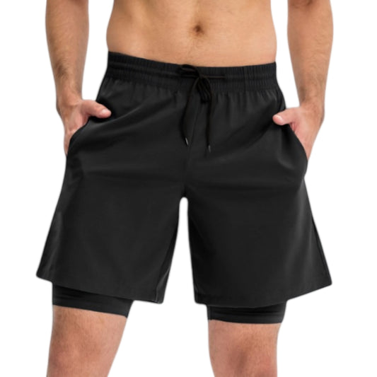 Anna-Kaci Active Men's Athletic Training Shorts with Inner Compression Layer Side Pockets and Adjustable Drawstring Waist