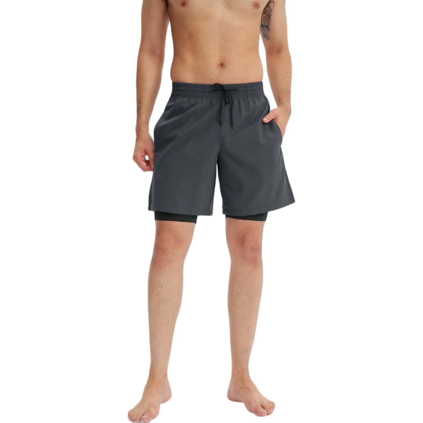 Anna-Kaci Active Men's Athletic Training Shorts with Inner Compression Layer Side Pockets and Adjustable Drawstring Waist
