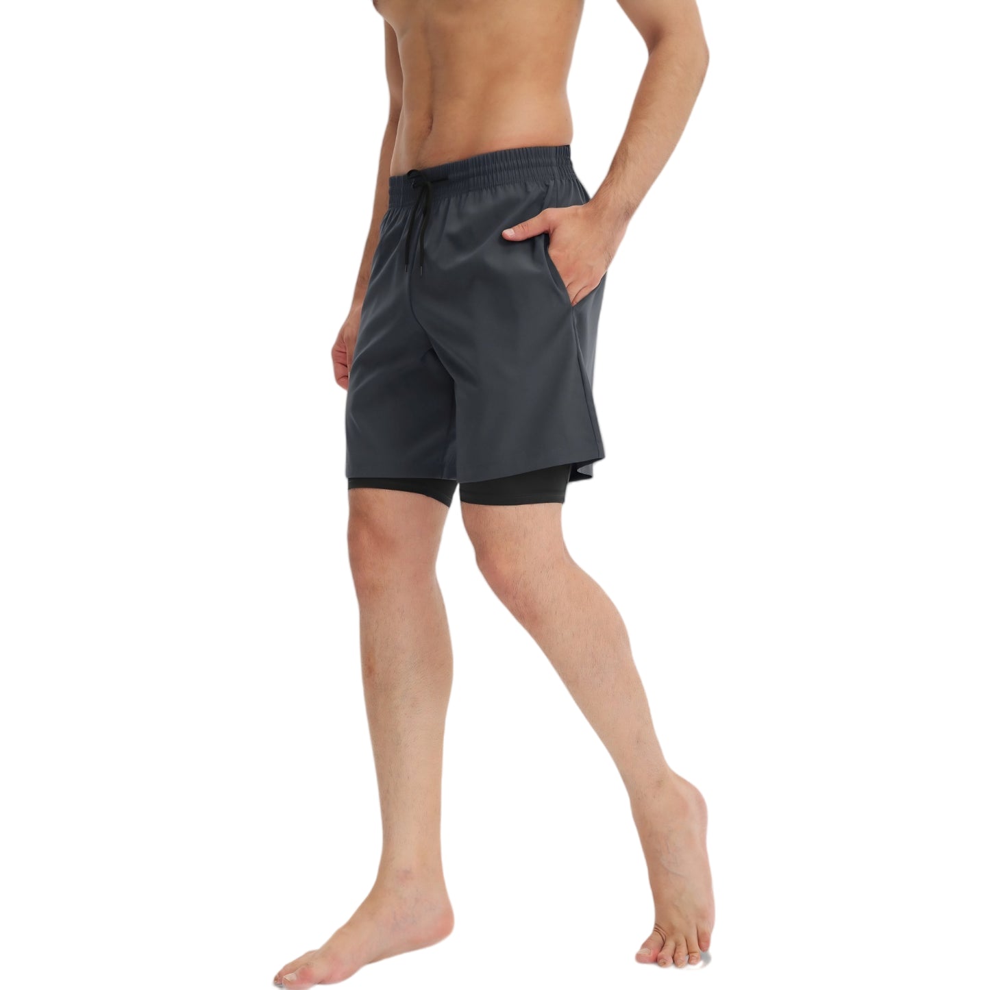 Anna-Kaci Active Men's Athletic Training Shorts with Inner Compression Layer Side Pockets and Adjustable Drawstring Waist