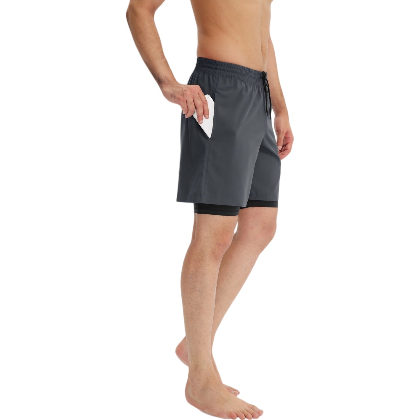 Anna-Kaci Active Men's Athletic Training Shorts with Inner Compression Layer Side Pockets and Adjustable Drawstring Waist