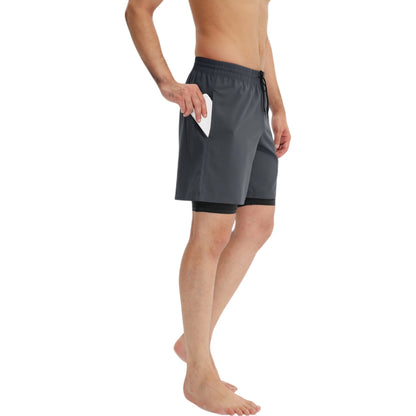 Anna-Kaci Active Men's Athletic Training Shorts with Inner Compression Layer Side Pockets and Adjustable Drawstring Waist