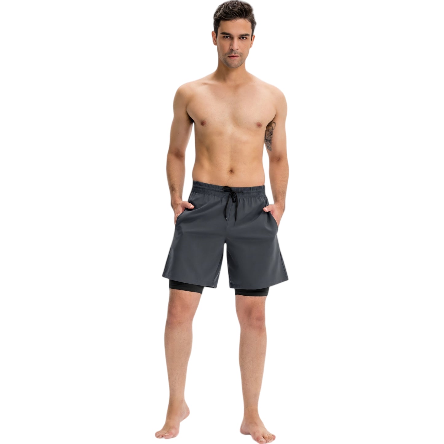 Anna-Kaci Active Men's Athletic Training Shorts with Inner Compression Layer Side Pockets and Adjustable Drawstring Waist
