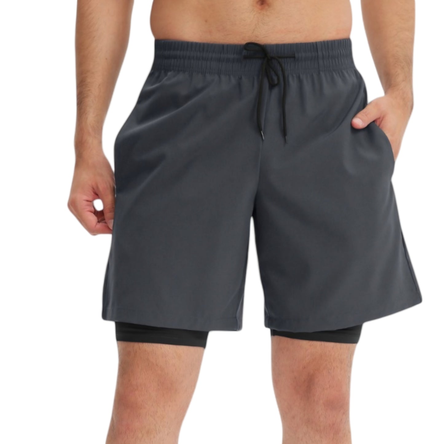 Anna-Kaci Active Men's Athletic Training Shorts with Inner Compression Layer Side Pockets and Adjustable Drawstring Waist