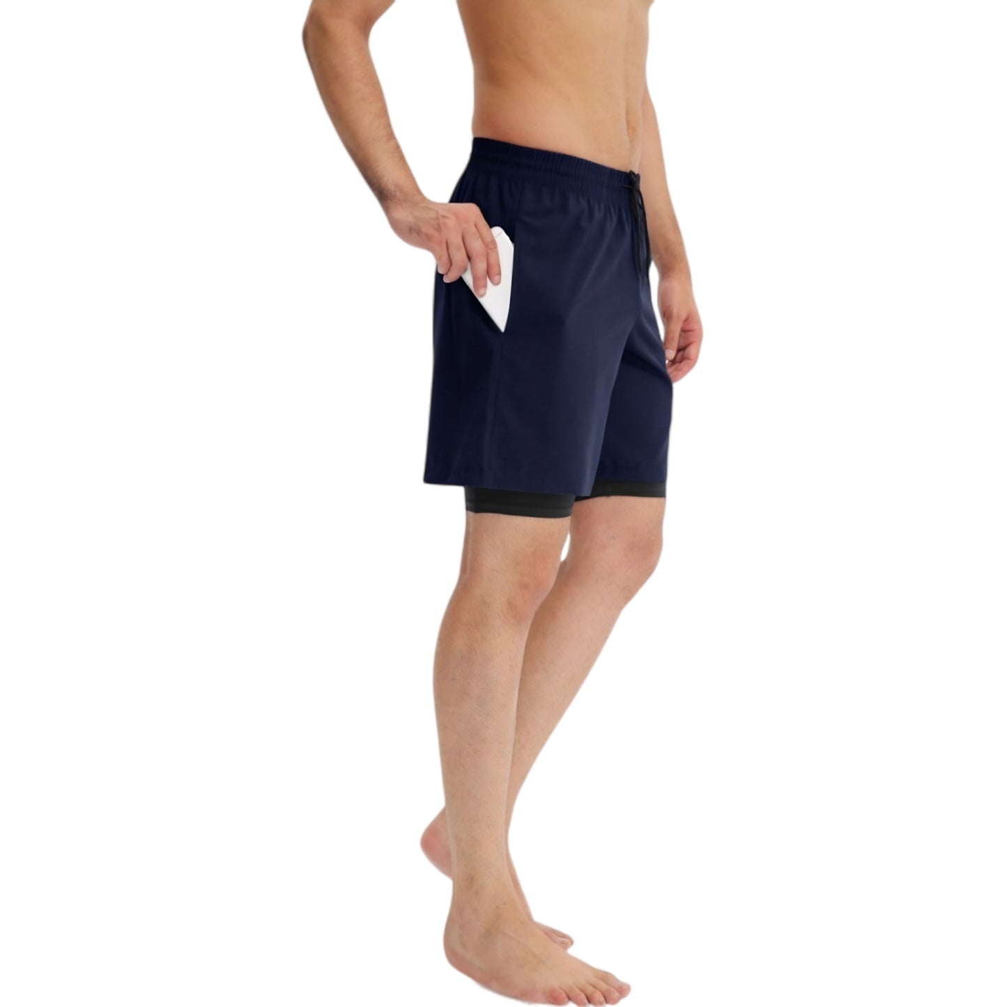 Anna-Kaci Active Men's Athletic Training Shorts with Inner Compression Layer Side Pockets and Adjustable Drawstring Waist