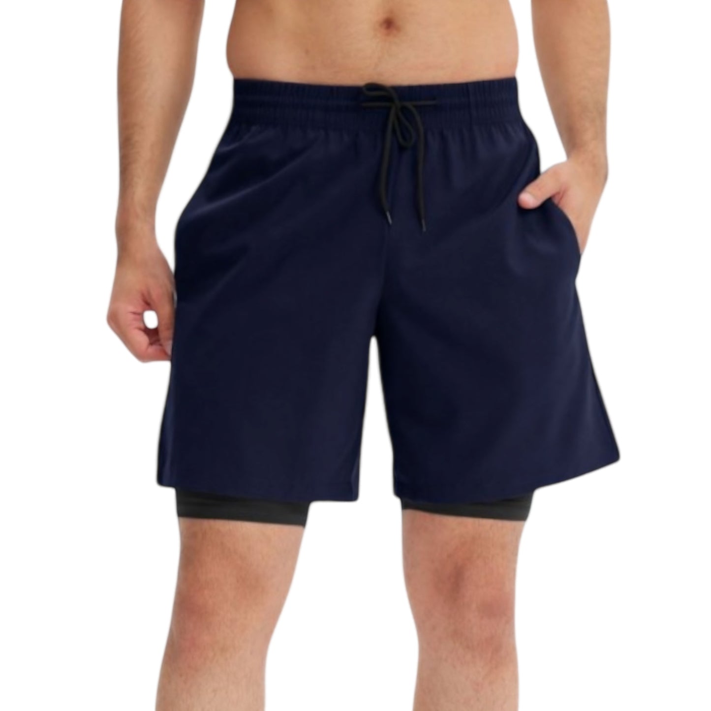 Anna-Kaci Active Men's Athletic Training Shorts with Inner Compression Layer Side Pockets and Adjustable Drawstring Waist