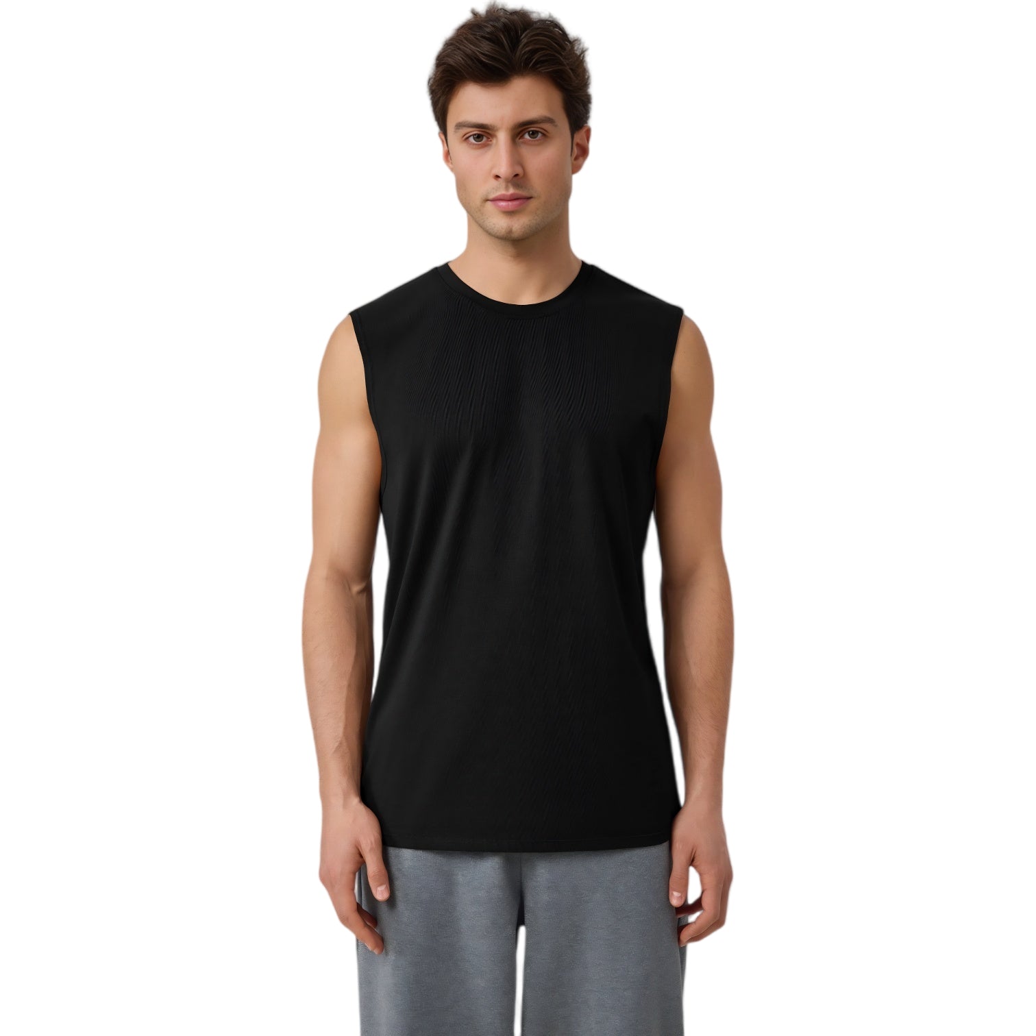 Anna-Kaci Active Men's Sleeveless Crew Neck Ribbed Tank Top with Relaxed Fit and Stretch Fabric