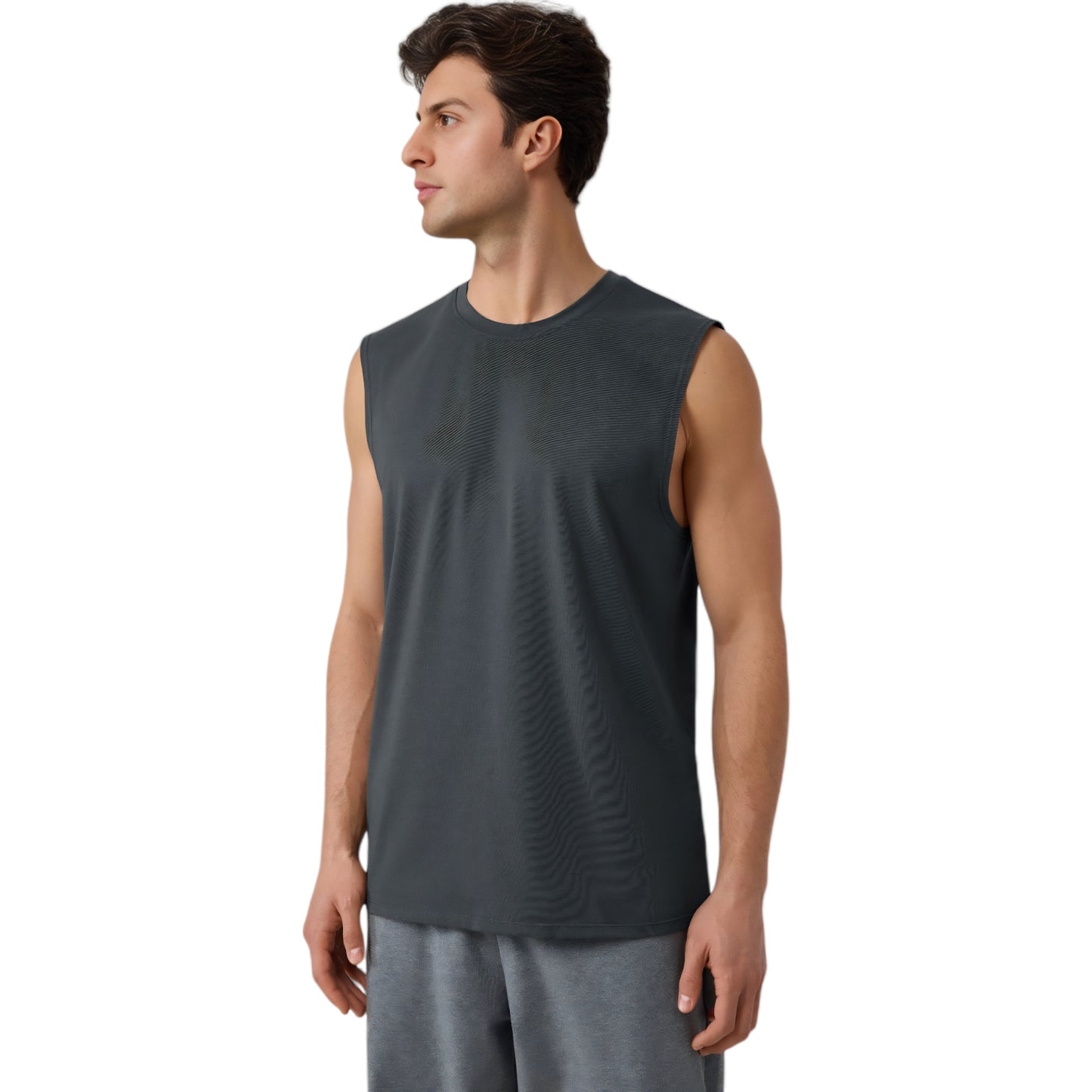 Anna-Kaci Active Men's Sleeveless Crew Neck Ribbed Tank Top with Relaxed Fit and Stretch Fabric