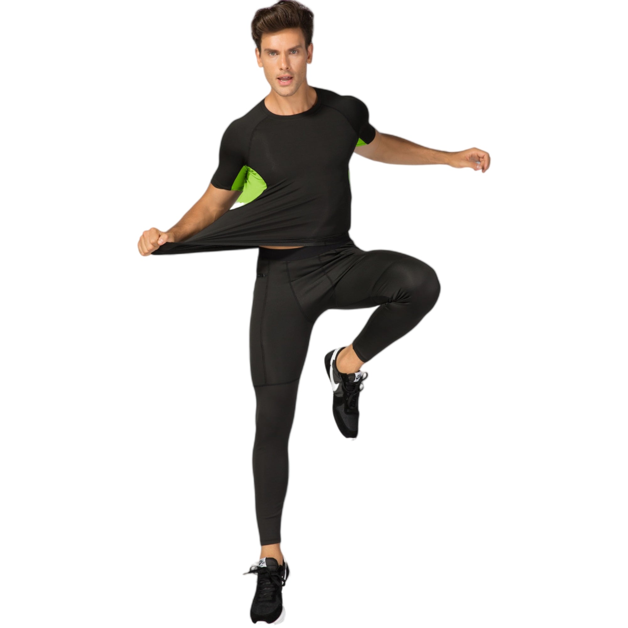 Anna-Kaci Active Men's Fitted Short Sleeve Athletic Shirt with Crew Neck and Color Block Side Panels