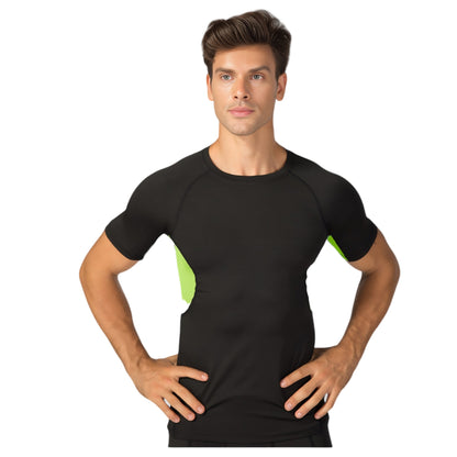 Anna-Kaci Active Men's Fitted Short Sleeve Athletic Shirt with Crew Neck and Color Block Side Panels