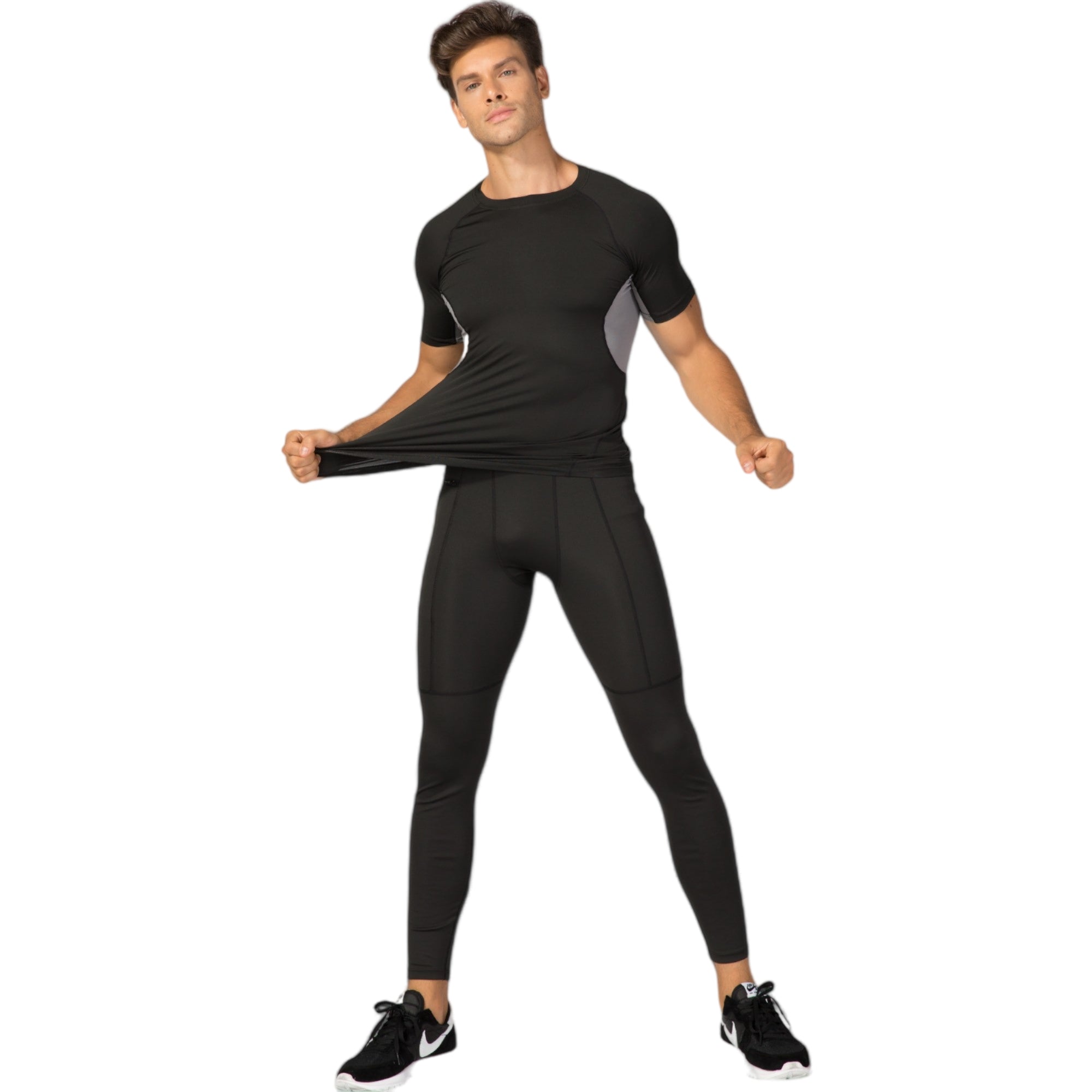 Anna-Kaci Active Men's Fitted Short Sleeve Athletic Shirt with Crew Neck and Color Block Side Panels
